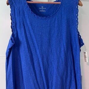 Talbots Blue Eyelet-Trim Sleeveless Tank, Size XL